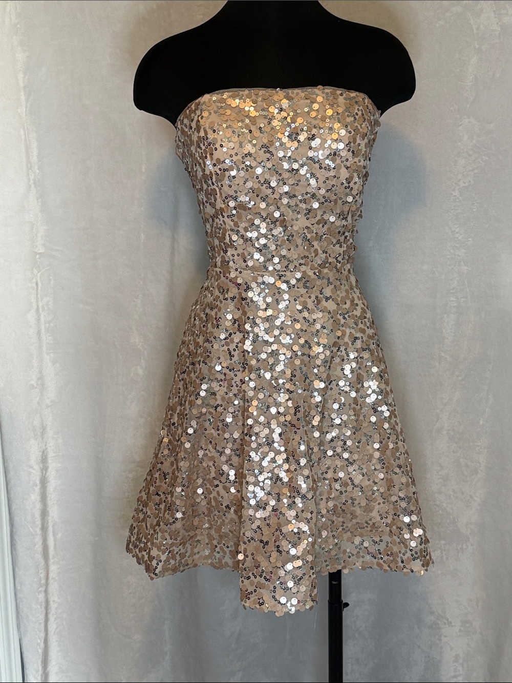 Strapless Sequin Party Dress in Champagne